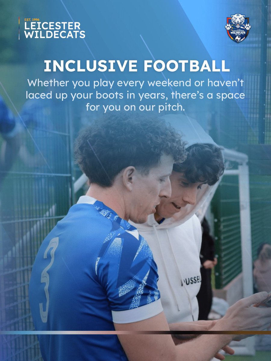 LeicWildecatsFC's tweet photo. Want to get back into football, give it a go, or meet a brilliant community? ⚽️
LGBTQ+ friendly, all abilities &amp; first 3 sessions are FREE!
📍St Margaret's Pastures
🗓️Tuesdays • 7:30pm-9pm
DM us 💙😸
#LeicesterWildecats #InclusiveFootball #leicesterfootball #LGBT #Leicester https://t.co/yG1xm9IrBh