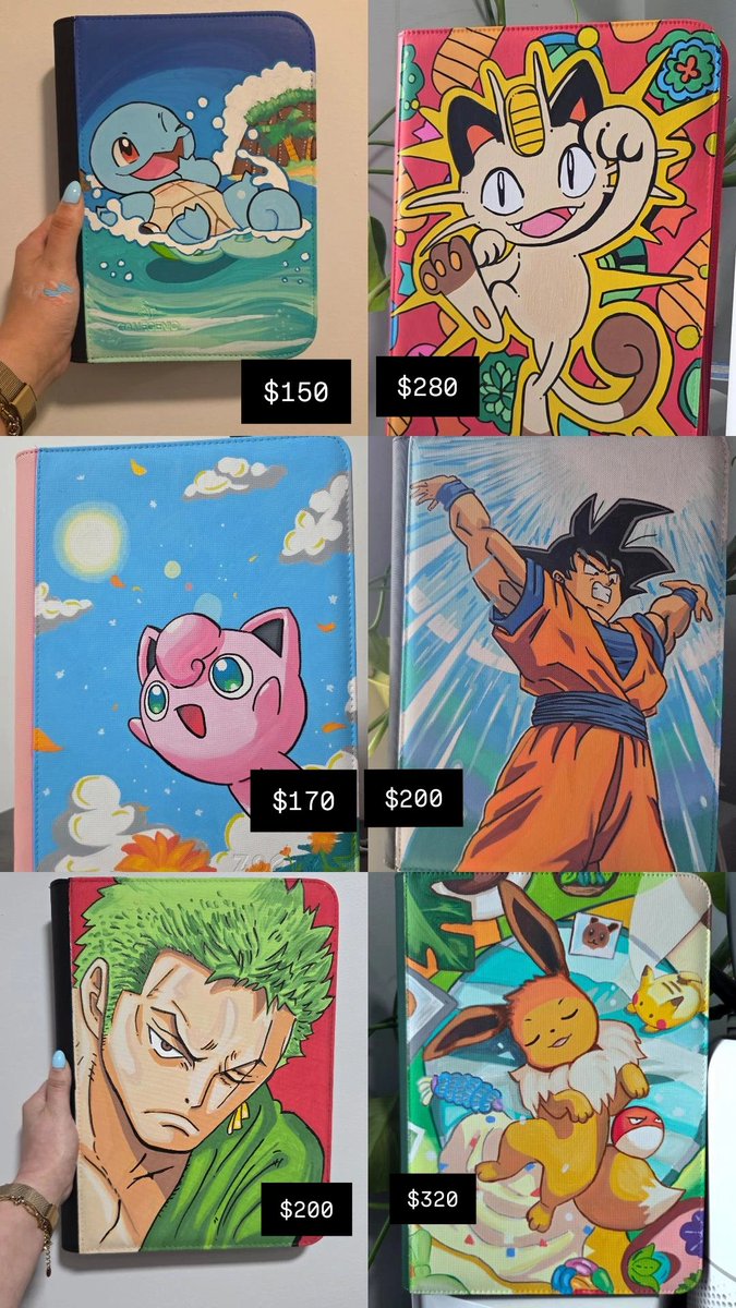 Atheen_Art's tweet photo. These are the hand painted Pokemon binders that are still available!!

Please lmk if you're interested 💚
(Dragon ball and one piece too) https://t.co/RRaOmjUsH8