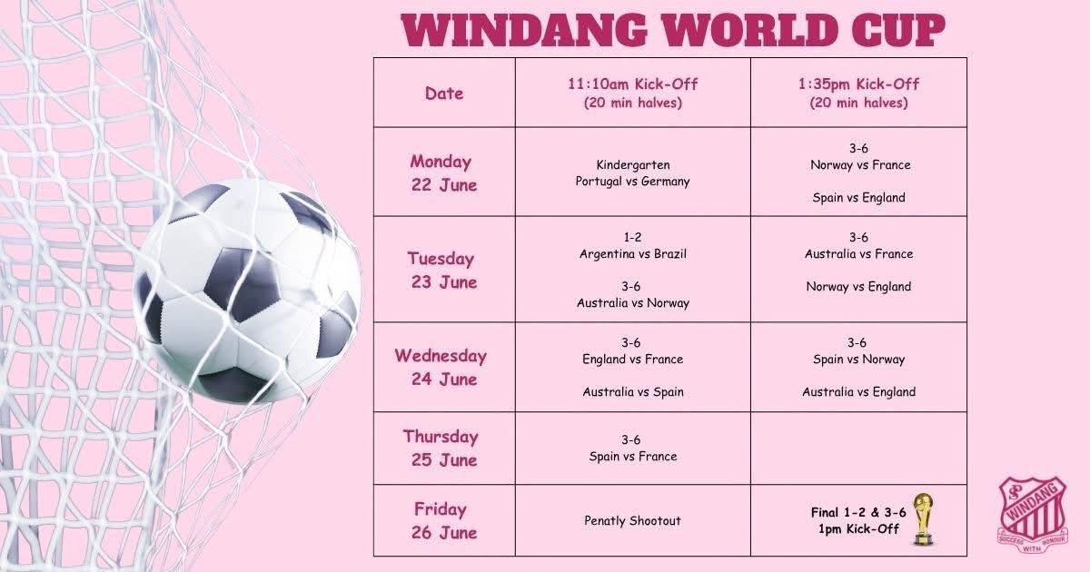 WindangPS's tweet photo. Football fever has hit Windang PS! We work hard and play hard, with our K–6 Windang World Cup bringing students, staff and families together each day for two thrilling matches as we build towards Friday’s Grand Final alongside the Socceroos! @NSWEducation @dizdarm @KathyPowzun https://t.co/YHp59DzTbo