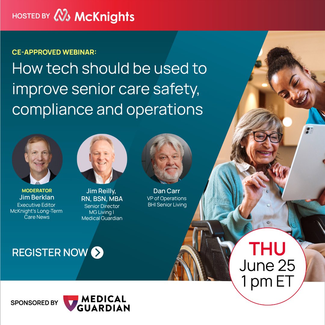 _McKnightsSL's tweet photo. Join us on June 25 at 1 pm ET! Discover how tech integration, proactive leadership, and smart operations can boost resident safety, care coordination, and efficiency in assisted living and skilled nursing. Register now! https://t.co/ZiriLlxmMA @MedicalGuardian https://t.co/6sh6qoJw6q