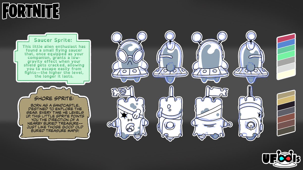 UFOOls_'s tweet photo. The Saucer Sprite and the Shore Sprite are our entries for Fortnite's #DesignASprite contest! https://t.co/eyb6AYCyjS