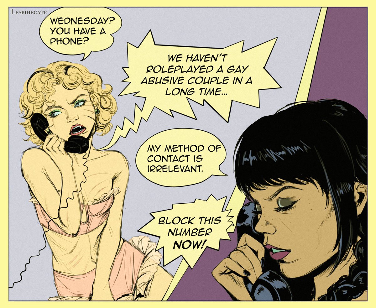 lesbihecate's tweet photo. the phone call 
#WENCLAIR #WEDNESDAY #ENIDSINCLAIR #WEDNESDAYADDAMS https://t.co/lXdDDX4tW5