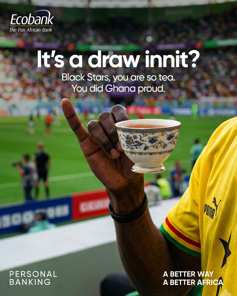 EcobankGhanaPLC's tweet photo. A draw? We’ll take it. Another proud performance by the #GhanaBlackStars. 🖤⭐️

One point secured. Eyes on the next one. 🦾

#EcobankGhana #BlackStars #FIFAWorldCup2026
#ABetterWaytobankYourWay https://t.co/Pn9KTtnHex