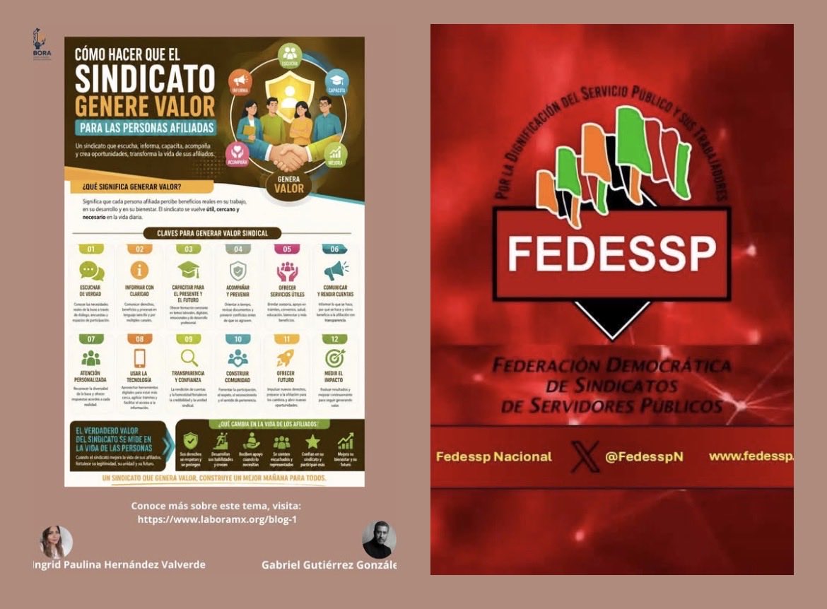 FedesspN's tweet photo. #TomaloEnCuenta
Un sindicato moderno debe agregar valor a la vida de sus agremiados. Debe ser voz, pero también oído. Debe ser protector e impulsor en las aspiraciones personales. Cuidar los derechos conquistados, preparar y capacitar a sus afiliados.

👍 https://t.co/6pDjqFLboT https://t.co/oTQJXPMfTF