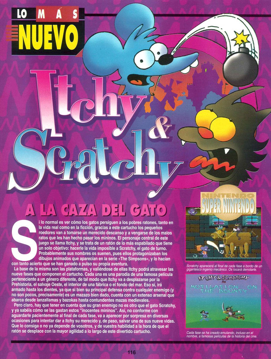 jcmartinezm82's tweet photo. @BitsyCeluloide The Itchy &amp; Scratchy Game #SuperNintendo - #HobbyConsolas (Octubre 1994)

#RetroGaming #RetroGames #RetroGamer #SNES https://t.co/7D3935fWhX