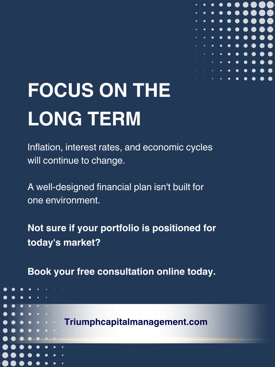 triumph_info's tweet photo. Inflation may not be making the same headlines it did a few years ago, but it continues to impact investors, consumers, and retirees alike.

Rising costs can gradually erode purchasing power, affect long-term savings goals, and influence everything from interest rates to market performance.

While no one knows exactly where inflation will go next, having a diversified investment strategy and a long-term financial plan can help you navigate changing economic conditions with confidence.

The goal isn't to predict every economic headline, it's to build a plan that's designed to adapt through them.

Not sure how inflation may affect your investments?

We're here to help.

Schedule your free consultation online today at: https://t.co/g1vzznDLcI

#Inflation #FinancialPlanning #WealthManagement #Investing #RetirementPlanning