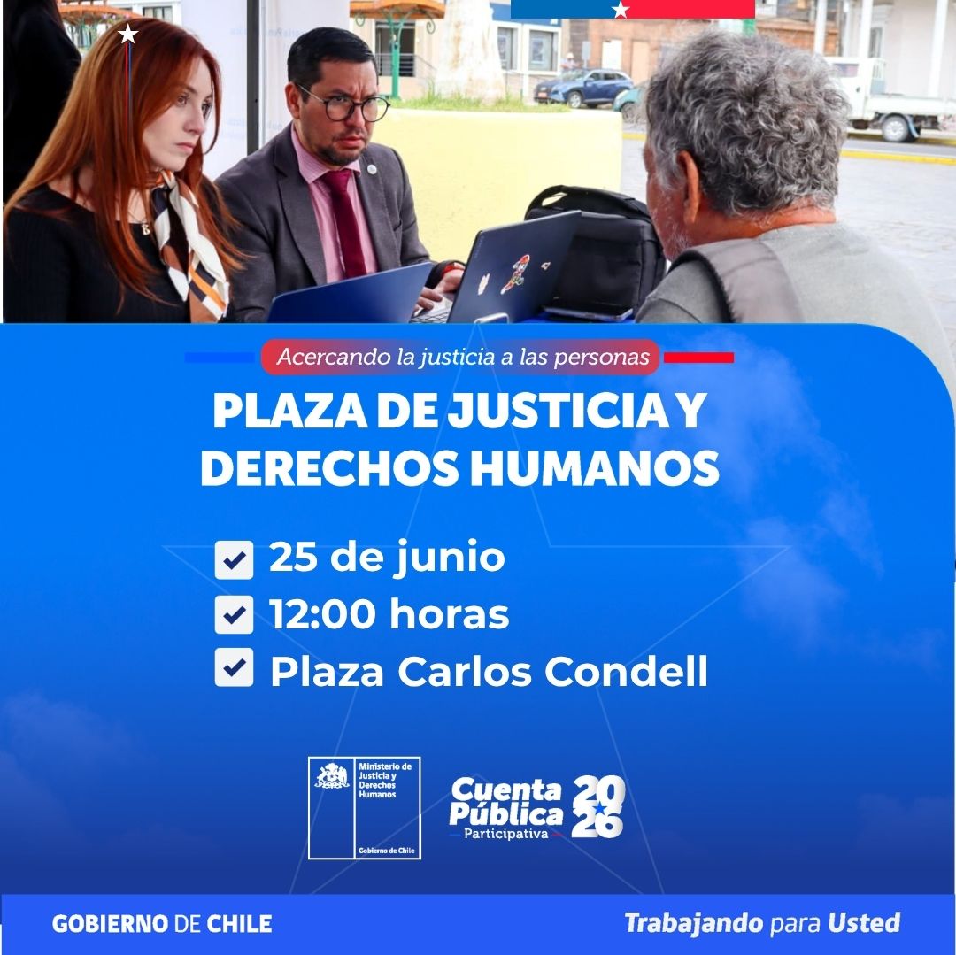MinjudhTarapaca's tweet photo. ¡Mañana es el día! 📢 No te pierdas la 2° Plaza de Justicia 2026 en #Iquique. Tras la Cuenta Pública de nuestro Ministro Fernando Rabat Celis, nos desplegamos con los servicios del @MinjuDDHH y beneficios del gobierno. ¡Revisa las gráficas y acompáñanos! 🇨🇱
#TrabajandoParaUsted https://t.co/ZyCPPBatEE