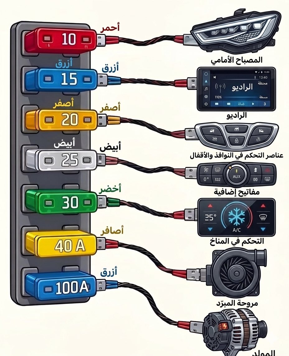 Yza9n's tweet photo. دليلك المبسط لفهم علبة فيوزات السيارة ووظيفة كل فيوز! 🚗 https://t.co/O5t0oHiarU