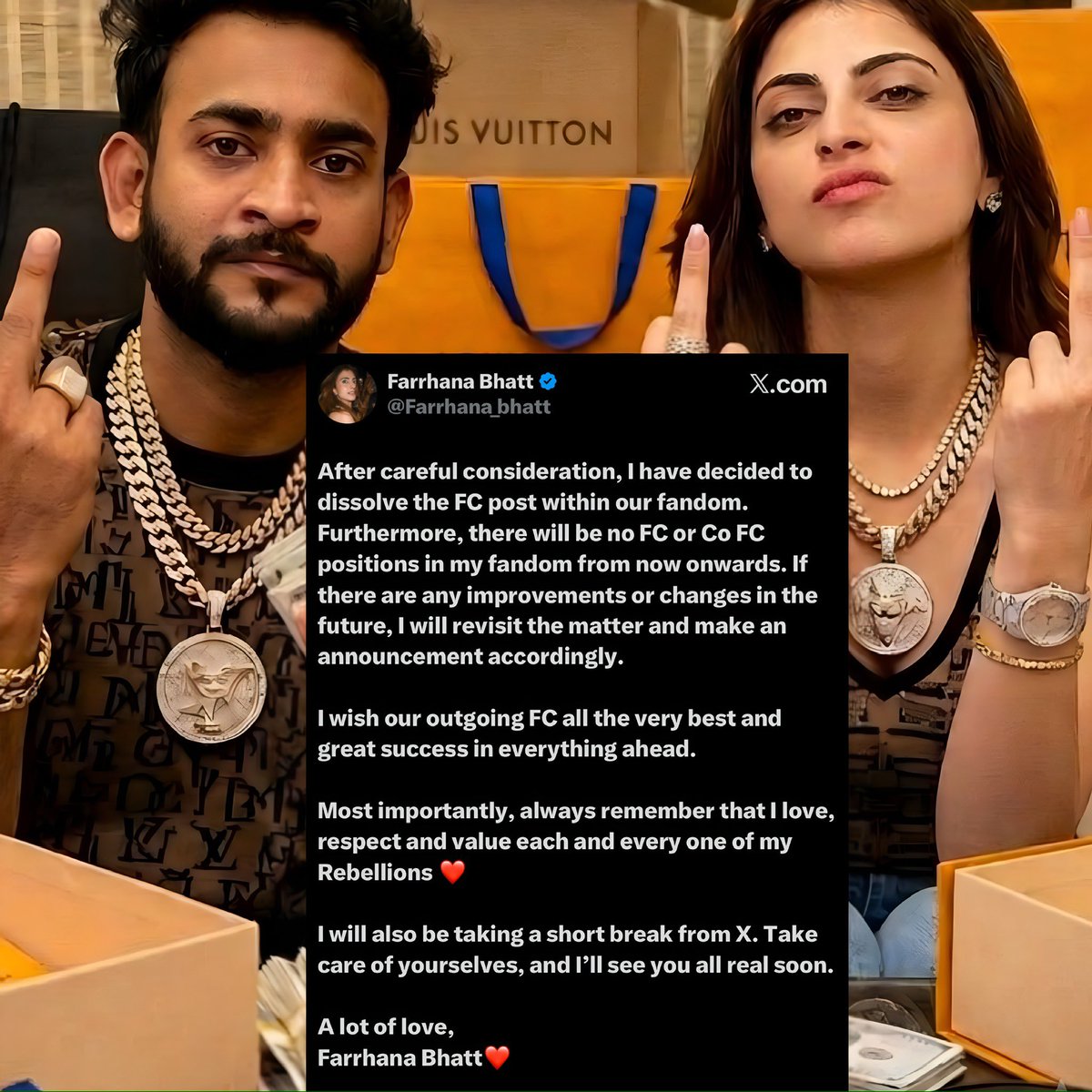 TheKhabriTweets's tweet photo. Farrhana Bhatt quits X as some fans trolled her BF Adil https://t.co/RCs79BDo8a