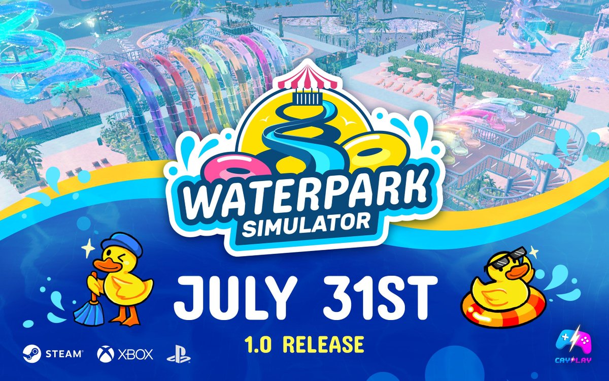 WaterParkSim's tweet photo. You've been asking... and it's time...

🌟 Waterpark Simulator 1.0 is coming JULY 31ST on Steam, Xbox Series X|S and PS5! 🌟  

We're so excited to share the MASSIVE amount of new content coming your way very soon. https://t.co/PWuccJE93g