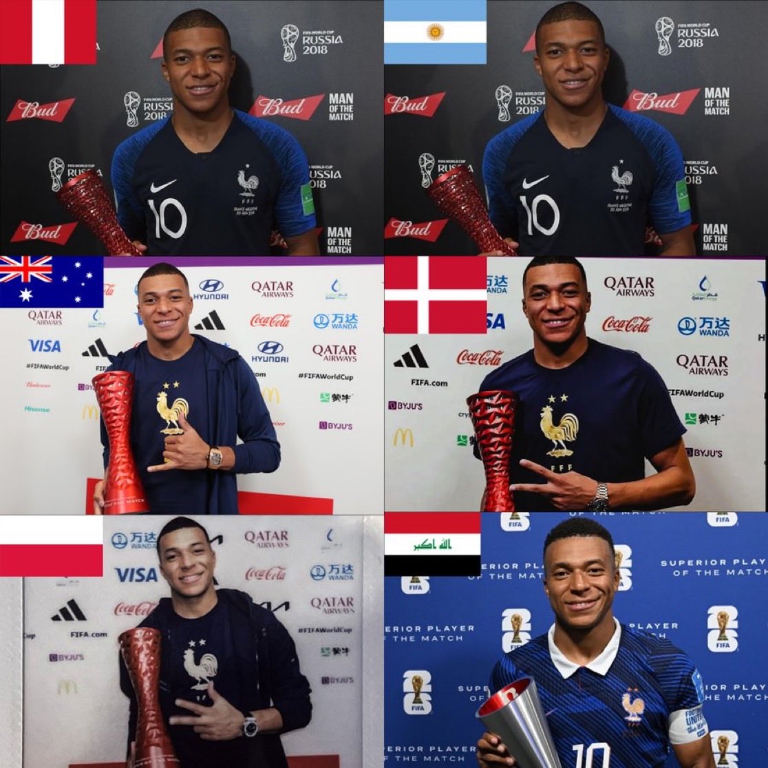 sofialanssari's tweet photo. 6 trophées d'homme du match déjà en Coupe du Monde pour Kylian Mbappé. 🇫🇷🎖️❤️ https://t.co/4wjWPJYfO9