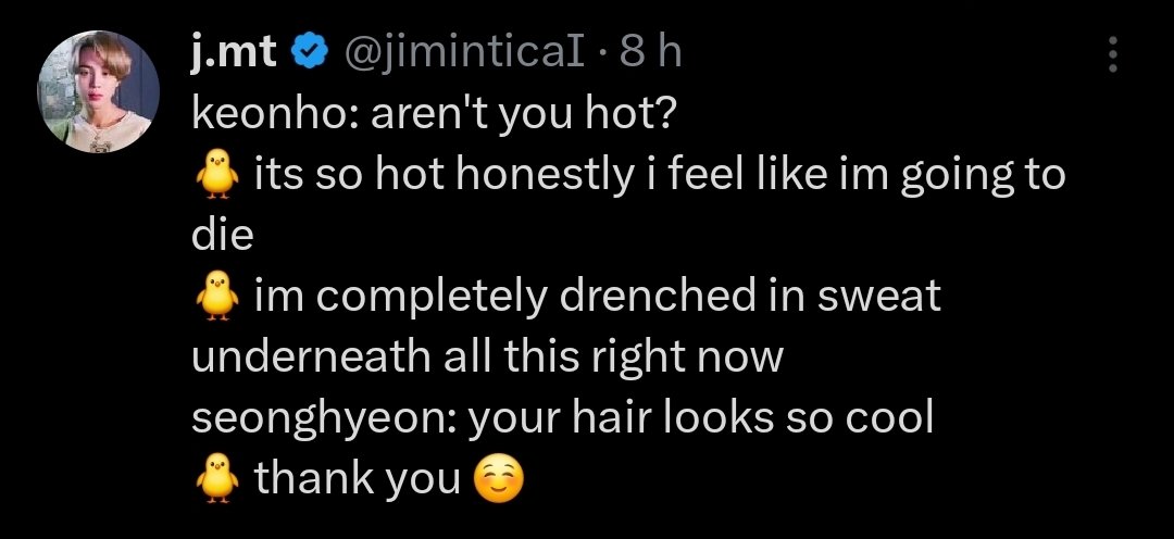ktoeaforim's tweet photo. "bts won't be bothered by the heat at all you stupid european idiots" ...meanwhile jimin today: https://t.co/Av0zRVotfB