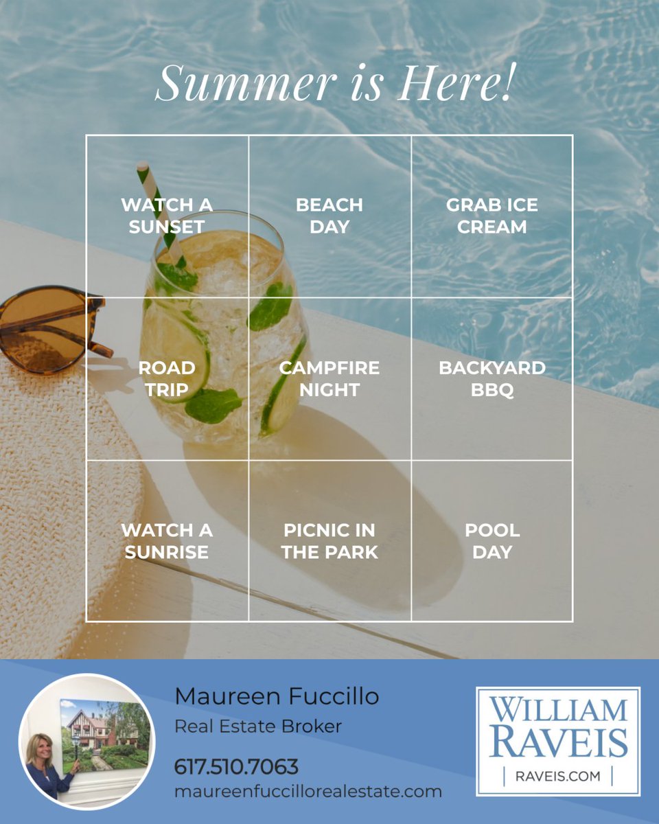 FuccilloMaureen's tweet photo. ☀️ Summer is here! ☀️

Longer days, warmer nights, and a fresh excuse to slow down and enjoy the little things are officially back. 🌴✨ 

Check off some seasonal moments and see how many you can complete before fall rolls in.

#maureenfuccillorealestate #experiencematters https://t.co/e5mGE2lA9E