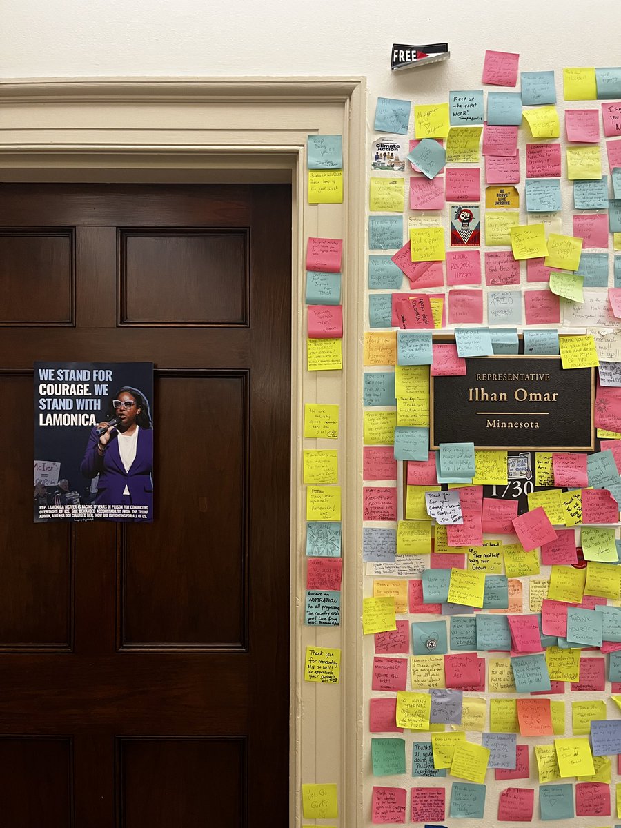 Ilhan's tweet photo. Arresting political opponents is straight out of the authoritarian playbook.

@RepLaMonica is in court today for conducting LAWFUL oversight and doing HER JOB.

Trump continues to weaponize the Justice Department against his critics. We've got your back, LaMonica. https://t.co/09xlWGhZpw