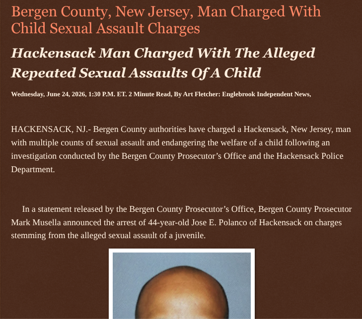 ArtFletcher9's tweet photo. Bergen County, New Jersey, Man Charged With Child Sexual Assault Charges https://t.co/7f4Uqy7eIj via @Englebrooknews #NewJersey #CrimeNews #BergenCountyNJ #HackensackNJ #Arrested #Charged #Child #SexCrimes @HRG_Media @LodiNJNews @fordmb1 @SarahGeving1 @Shannon96574094 @DanCook26214426 @Daytobehappy @janninereid1 @gator4kb18 @TrumpWasRite2 @KathyKbrose @RobGerundo @JimBobW49