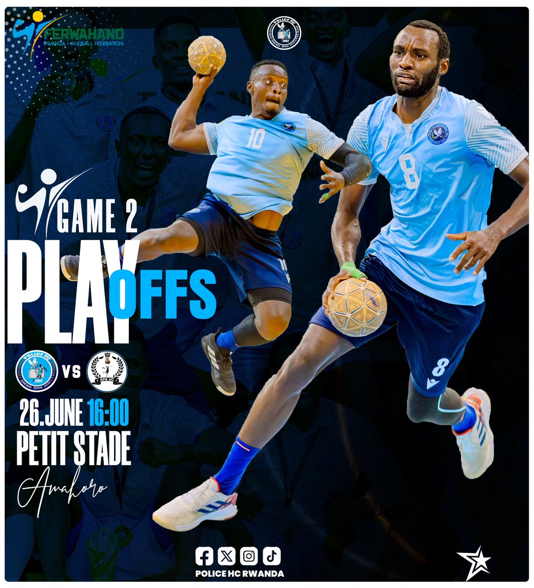 policehcrwanda's tweet photo. ๐๐คพ Next Up: Rwanda Handball Playoffs Finals โ Game 2
โ๏ธ Security Forces Derby
๐ Police HC vs APR HC
After a strong victory in Game 1, our mission remains clear: win Game 2 and move one step closer to securing our 3rd consecutive Playoffs title๐
#PoliceHC #PlayoffsFinals https://t.co/mqbbznD8of