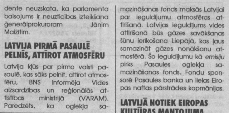 caurums's tweet photo. Latvija pirmā pasaulē pelnīs, attīrot atmosfēru!
Sports, Nr. 212, 11.09.2000. https://t.co/zPL729Cb7t