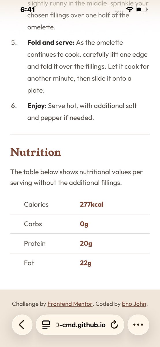 madamEnos's tweet photo. Just finished my second @FrontendMentor challenge 🍳

A Recipe Page built with pure HTML &amp; CSS — semantic 
structure, responsive design, and deployed live on 
GitHub Pages.

🔗 https://t.co/k6suhzykAU

#HTML #CSS #LearnInPublic #FrontendDev #WebDevelopment https://t.co/IhtYBPg0ba