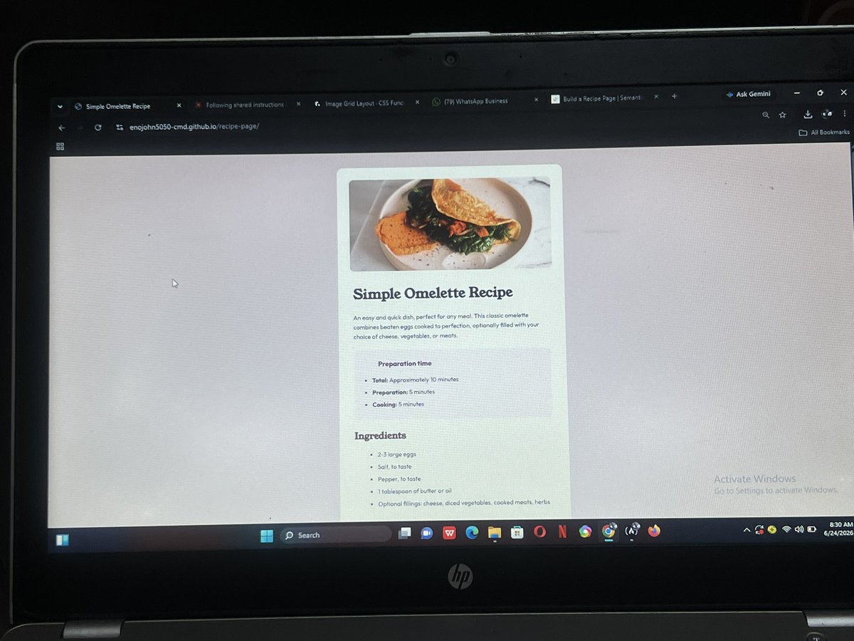 madamEnos's tweet photo. Just finished my second @FrontendMentor challenge 🍳

A Recipe Page built with pure HTML &amp; CSS — semantic 
structure, responsive design, and deployed live on 
GitHub Pages.

🔗 https://t.co/k6suhzykAU

#HTML #CSS #LearnInPublic #FrontendDev #WebDevelopment https://t.co/IhtYBPg0ba