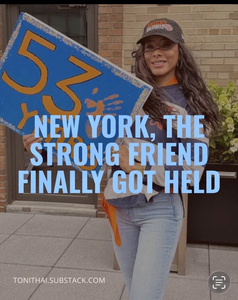 ToniThai's tweet photo. “New York is the strong friend.”

That’s what last week’s Knicks parade taught me.

Not just about basketball, but about belonging, joy, gentrification, loyalty, and the city that gives everyone everything and keeps nothing for itself.

New essay:

https://t.co/BoVnUdjpX2 https://t.co/xOIEpMWIgS