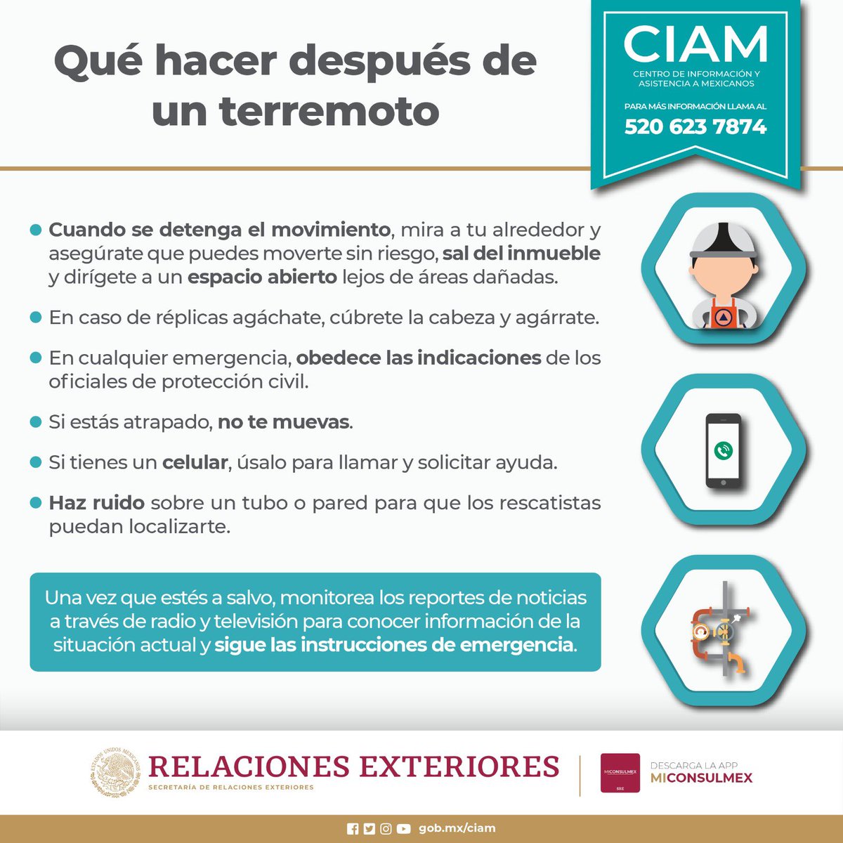 ConsulmexSFO's tweet photo. ¡Atención Comunidad 🇲🇽 en el norte de California! Ante el sismo registrado hace unos minutos, @ConsulmexSFO te comparte algunas recomendaciones. #ProtecciónPreventiva #ProtecciónConsular @vcalva @MarcoAMena https://t.co/tX12fy5vIw