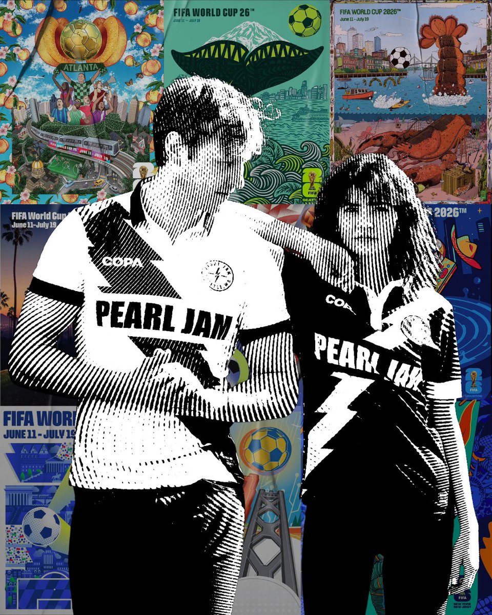 PearlJam's tweet photo. Given to Fly, Built to Roar! Celebrate the men’s 2026 World Cup with a playlist of songs performed and recorded in competing teams’ countries, backed by the sounds of their home crowds. Listen now: https://t.co/l192xIc9if https://t.co/lkKDrl9fjn