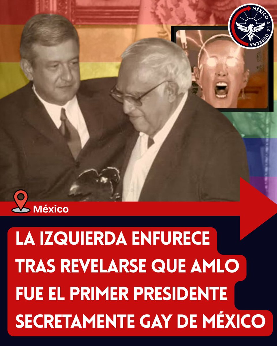 MexicoalDerecha's tweet photo. 🚨🚨🚨LA IZQUIERDA ENFURECE TRAS REVELARSE QUE AMLO FUE EL PRIMER PRESIDENTE SECRETAMENTE GAY DE MÉXICO
👇👇👇

Otro episodio más de "la izquierda tolerante"

Tras revelarse que AMLO mantuvo una relación de corte carnal con el escritor progresista Carlos Monsiváis, la izquierda mexicana enfureció.

Diversos propagandistas y votantes del exmandatario, e incluso la misma narcopresidente Sheinbaum, afirmaron que "son calumnias" que "no es verdad", "no es cierto" y denunciaron una "campaña de la Derecha" para "desprestigiar al expresidente".

¿Desprestigiar? ¿No sería eso motivo de orgullo para las causas progresistas? Al parecer no, y una vez más quedó demostrado que esos zurdos se cuelgan de cualquier causa para llegar al poder y que voten por ellos, sin que realmente les importe.

Zurdos siendo zurdos. En fin.