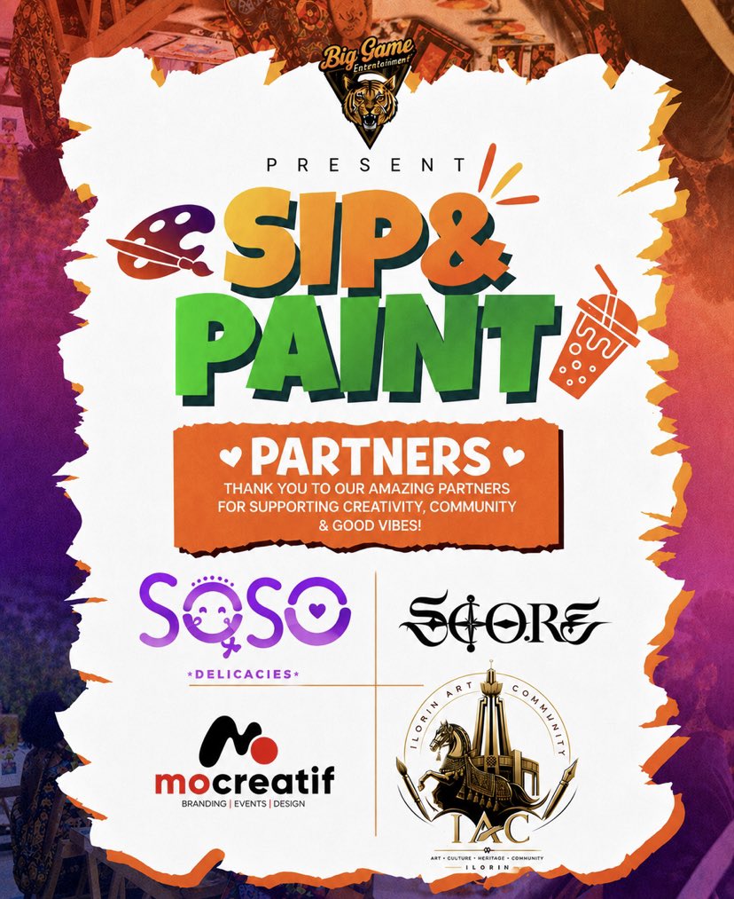 biggame_ent_'s tweet photo. Meet Our Partners🎨🍷

This month's Paint &amp; Sip is powered by amazing brands who believe in art + community:

Soso Delicacies - Tasty bites to keep your palette happy

Score Clothing - Drip for creatives, style meets comfort @score_clothings https://t.co/zIjonFAwbC