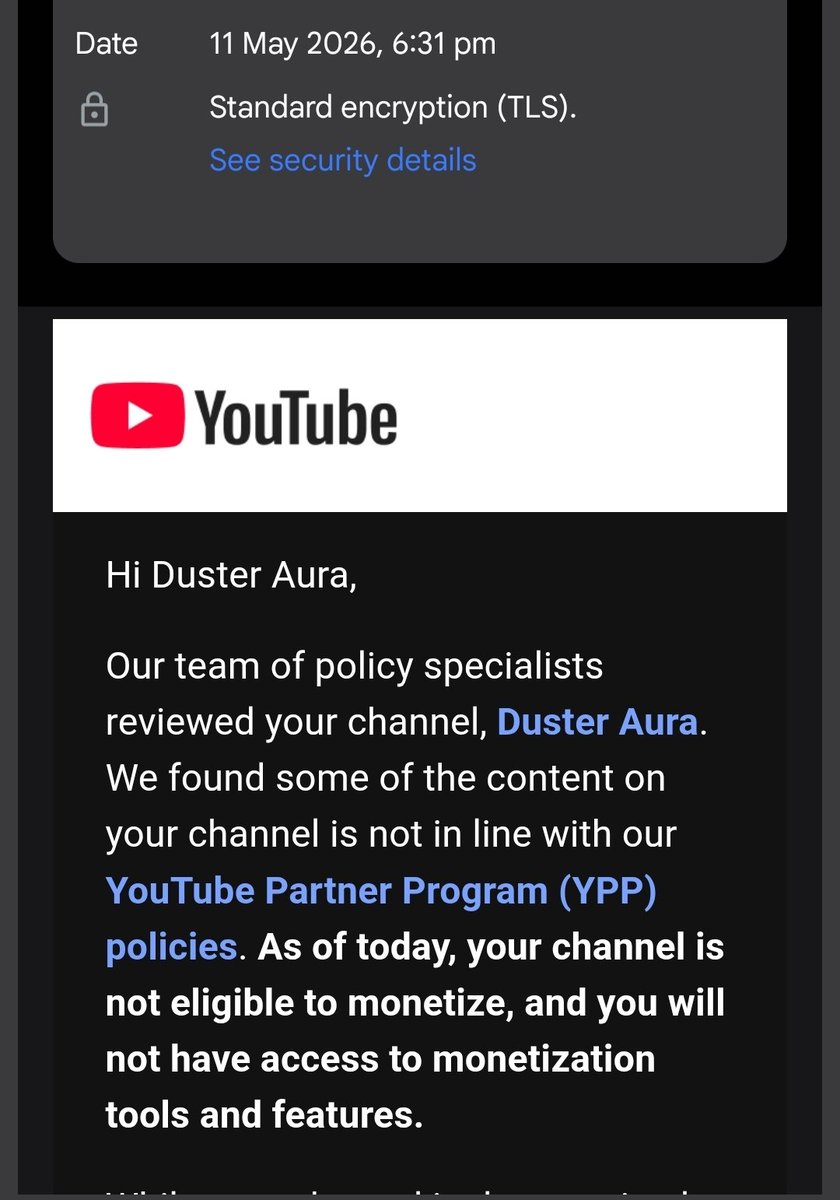 DusterAura's tweet photo. Hey @TeamYouTube, my channel was demonetized for Reused Content but I believe this is a mistake I add significant creative edit and original entertainment value to my videos My appeal was rejected without my appeal video being viewed I kindly request a manual review of my channel https://t.co/Dsg6uPNq6e