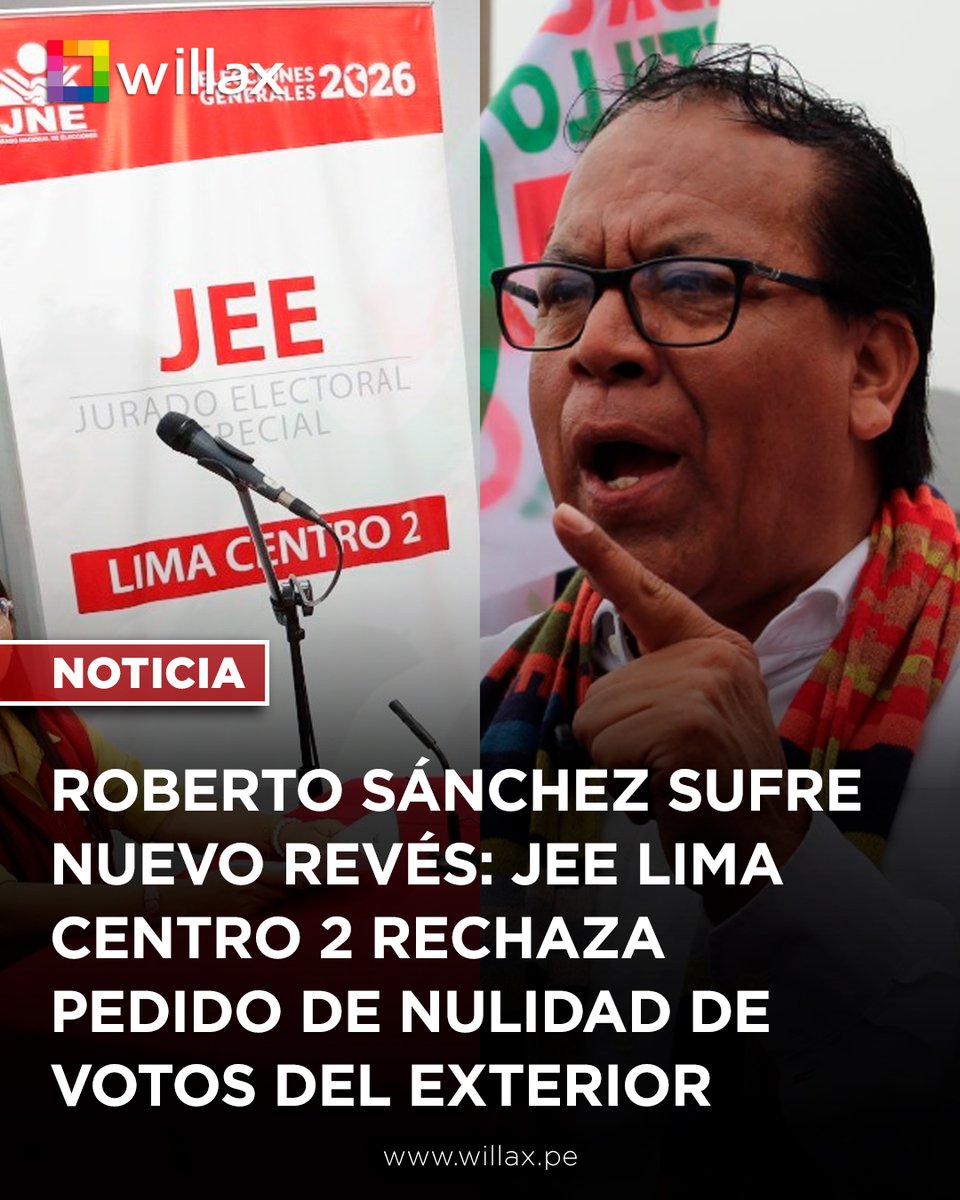 willaxtv's tweet photo. #Noticia | El Jurado Electoral Especial declaró improcedente la solicitud presentada por Juntos por el Perú para anular la votación total en el extranjero, al determinar que fue extemporánea y sin el pago de la tasa correspondiente.

Conoce más 👉  https://t.co/UymIZPuZ3X https://t.co/zpehy0dhKm