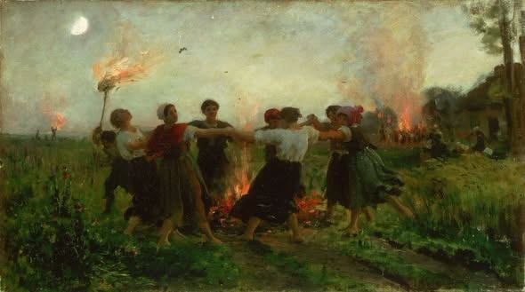 KateriSeraphina's tweet photo. LE  24 JUIN 1638, les habitants de la Nouvelle-France célèbrent pour la  première fois la fête de la Saint-Jean. D'abord, il y avait la fête  religieuse suivie comme en France, par des coups de canon et des feux de  joie car la Saint-Jean correspondait aussi au solstice d'été. C'est  Ludger Duvernay, patriote et fondateur de la Société  Saint-Jean-Baptiste, qui a le premier, en 1834, fait de la Saint-Jean  une fête patriotique. À partir de ce moment, la fête traditionnelle  française devient fête patriotique des Canadiens-Français. Elle est  officiellement appelée Fête nationale du Québec depuis 1977. (Peinture :  Jules Breton)