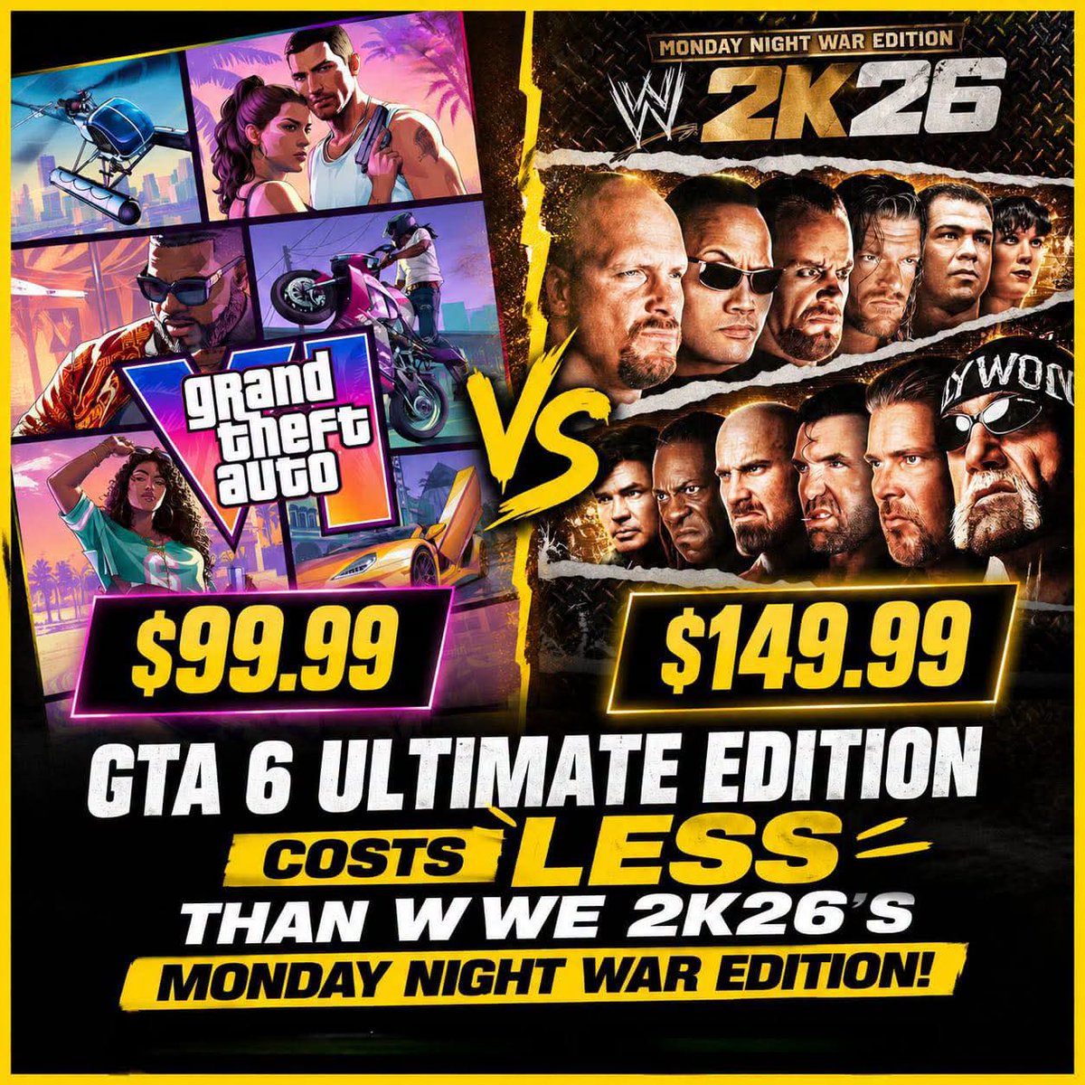 AS_Asylum1's tweet photo. سعر #GTA6 النسخة الالتميت 99.99$ دولار
سعر #WWE2K26 (نسخة Monday Night War) 149.99$ دولار https://t.co/Mbuaig3iCq