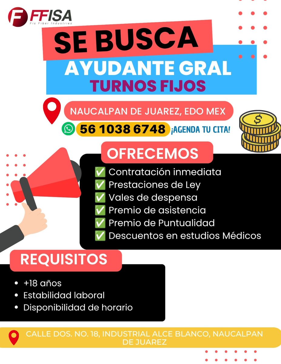 FisFiber's tweet photo. Tenemos varias vacantes para Ti!!!! 
-Ayudantes en General para los 3 turnos siempre fijos a elegir
-Choferes de 4.5
-Ayudante de reparto

Todos en Jornada completa. Contactanos al https://t.co/QqtGwmUEbG https://t.co/pqmwiczBUH