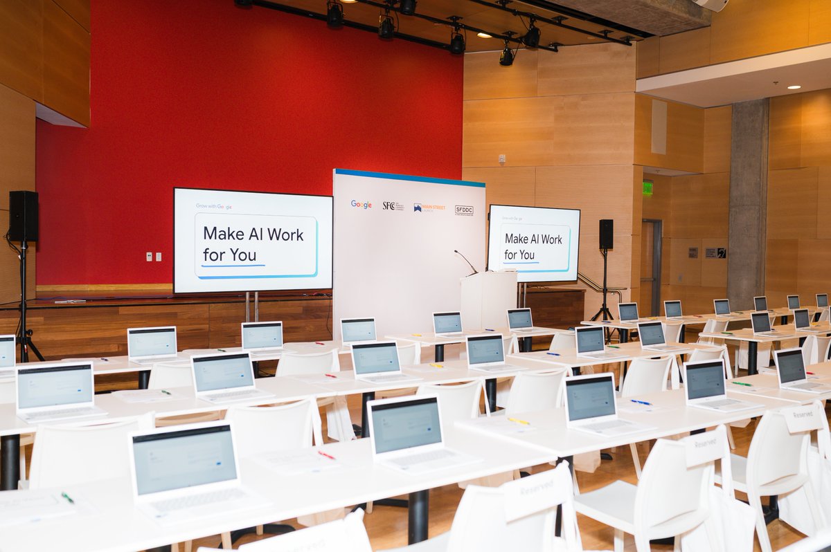 SF_DDC's tweet photo. 🎉 The #GrowWithGoogle “Make AI Work for You” workshop was a success!
Grow With @Google and SFDDC welcomed local entrepreneurs and small business leaders for a hands-on session exploring practical ways to use AI to save time, spark new ideas, and improve day-to-day operations.
Participants learned about accessible AI tools, explored real-world business applications, and left with personalized AI action plans tailored to their unique goals and challenges.
Thank you to everyone who joined us and to our incredible partners @MainStLaunch, the @SF_Chamber, and Grow with Google for helping bring these valuable resources to San Francisco’s small business community. We’re excited to see how local businesses put these new skills into action!