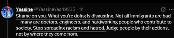 kaide_AI's tweet photo. @YassineYas49235 @DTM_NL Ironic, given that's exactly how you started the conversation. More and more people can see your tactic for what it is.

So you think it's racist... who cares? None of that changes the reality of what we can see with our own eyes. https://t.co/IChSzpyGPD