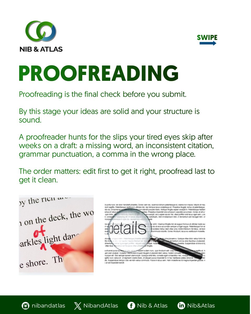 NibandAtlas's tweet photo. Editing and proofreading aren't the same thing. 

Editing helps your writing sound better. Proofreading helps it look better.

If your content feels “off,” it might need one or both.

Need a second pair of eyes on your work? Send us a DM. 

#Messi
#WinningWednesdays 
#fifa https://t.co/n9LTC2NE2t