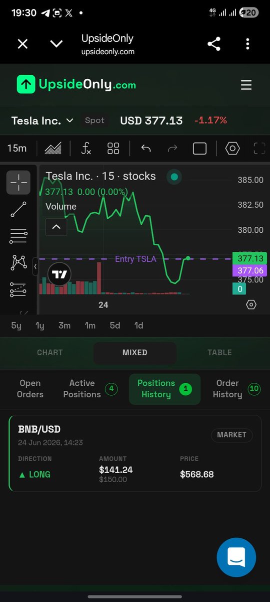 Smiley_0x1's tweet photo. My $TSLA trade is still active. 📈

One thing I enjoy about @upsideonly_com is being able to test my market ideas without risking real money. Win or lose, every prediction is a lesson.

If you're curious about trading, paper trading is a great place to start. 🚀

#UpsideOnly https://t.co/6gKVTAkquh