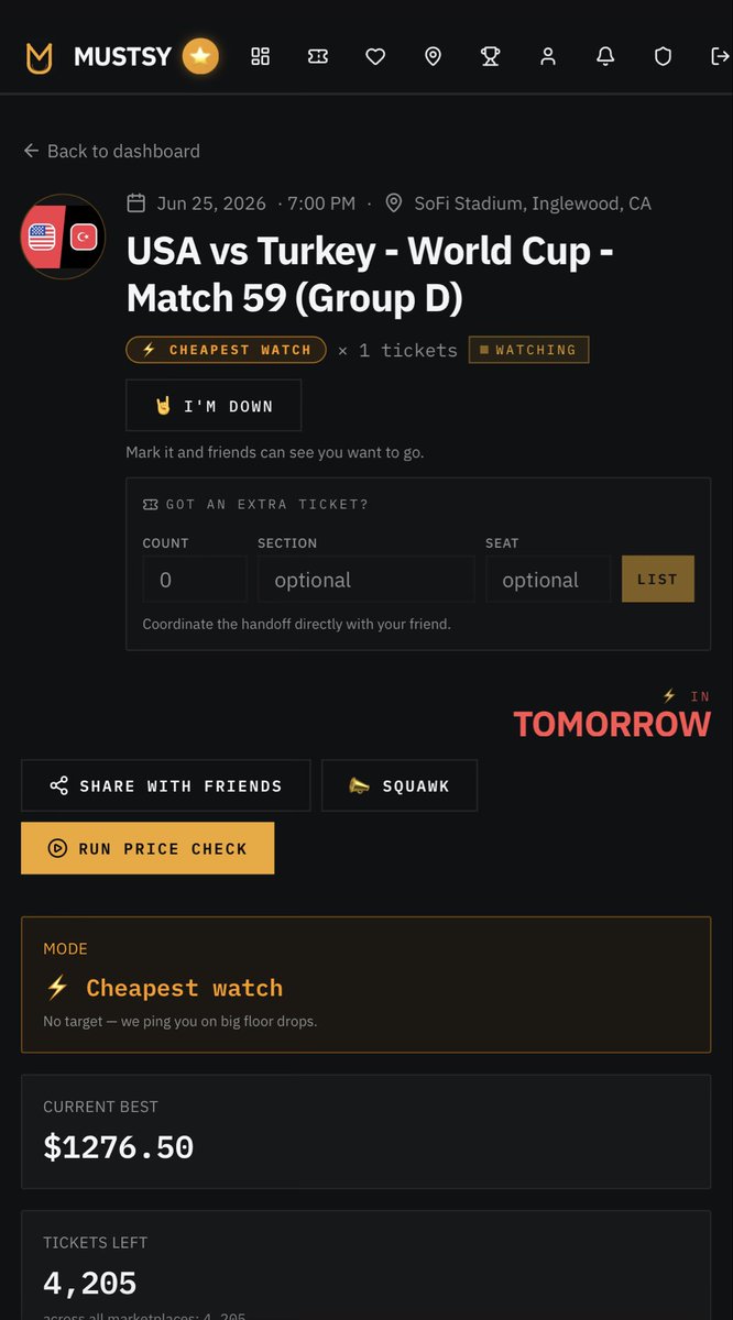 mustsyapp's tweet photo. SeatGeek has the cheapest tickets right now to the USA vs Turkey World Cup Match.   lol $1K isn’t cheap though… https://t.co/vELu2AqAsf