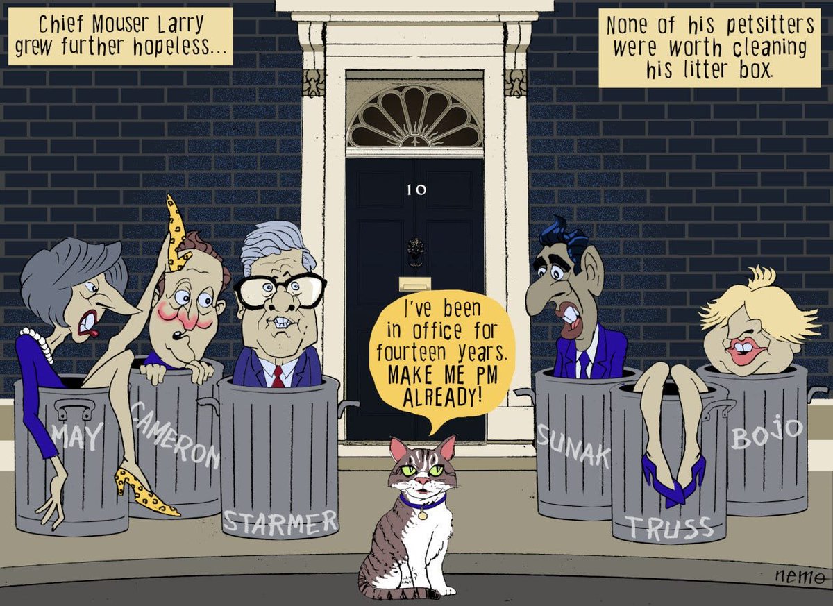 nemo_pix's tweet photo. LARRY THE CAT FOR PM IN THE UK
https://t.co/PL4vuj5iLj

Cartoon published in the Global Economy section of the https://t.co/moOW4LUgQn

#UK #StarmersGone https://t.co/VlCtnQtTi8