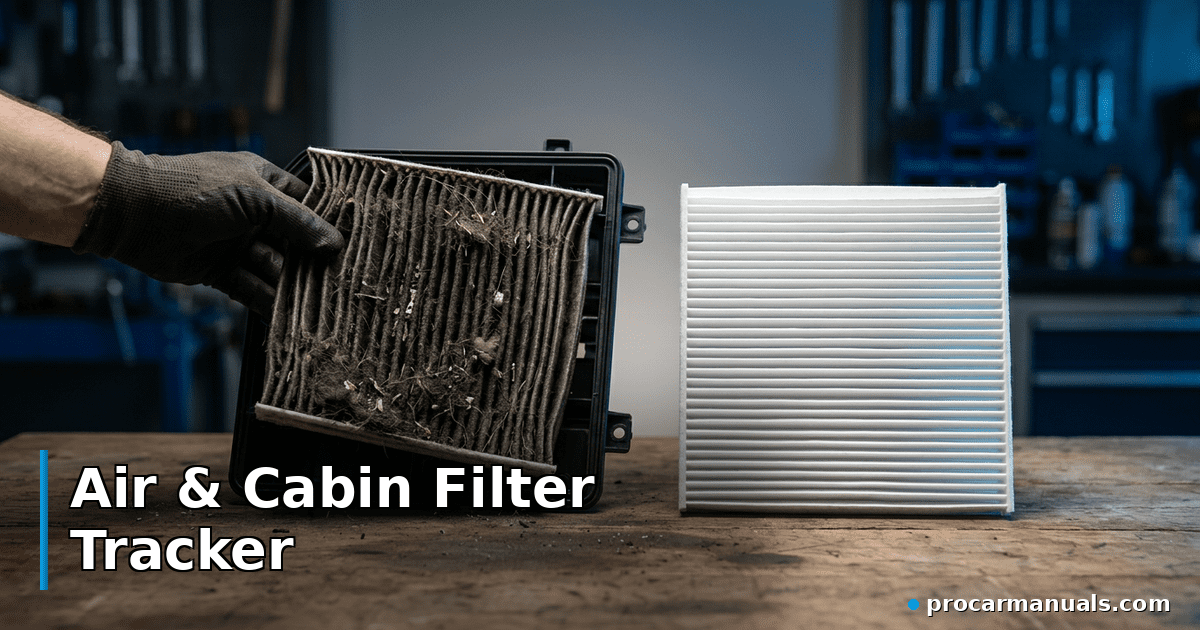 ProCarManuals's tweet photo. Air &amp; Cabin Filter Tracker — Miles Since Change
https://t.co/iusWNfWVDU https://t.co/2YAaEfcZ0Y