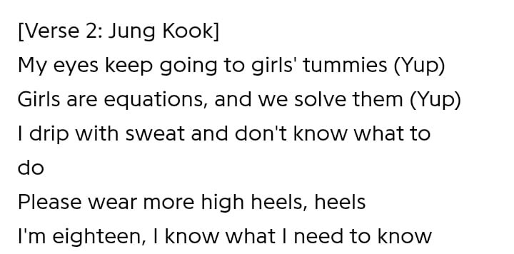youthinthebase's tweet photo. how did bts get away with making a song about completely sexualising females https://t.co/mM4EDjQna0