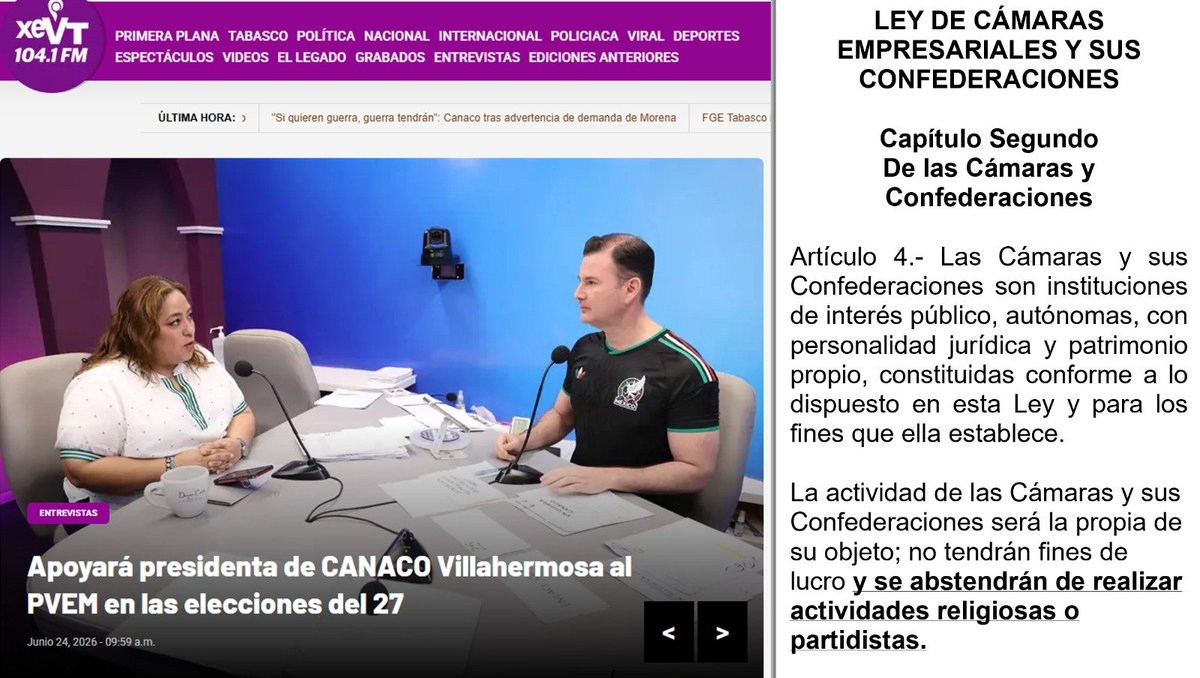 RutaTabasco's tweet photo. Violenta presidenta de Canaco ley de Cámaras Empresariales al hacer proselitismo político 

La presidenta de la cámara Leydi Susana León no solo admitió que agarró el catgo como plataforma política para buscar una diputación por el PVEM e impulsar a @EvaristoHdzCruz https://t.co/oIroFnMELM