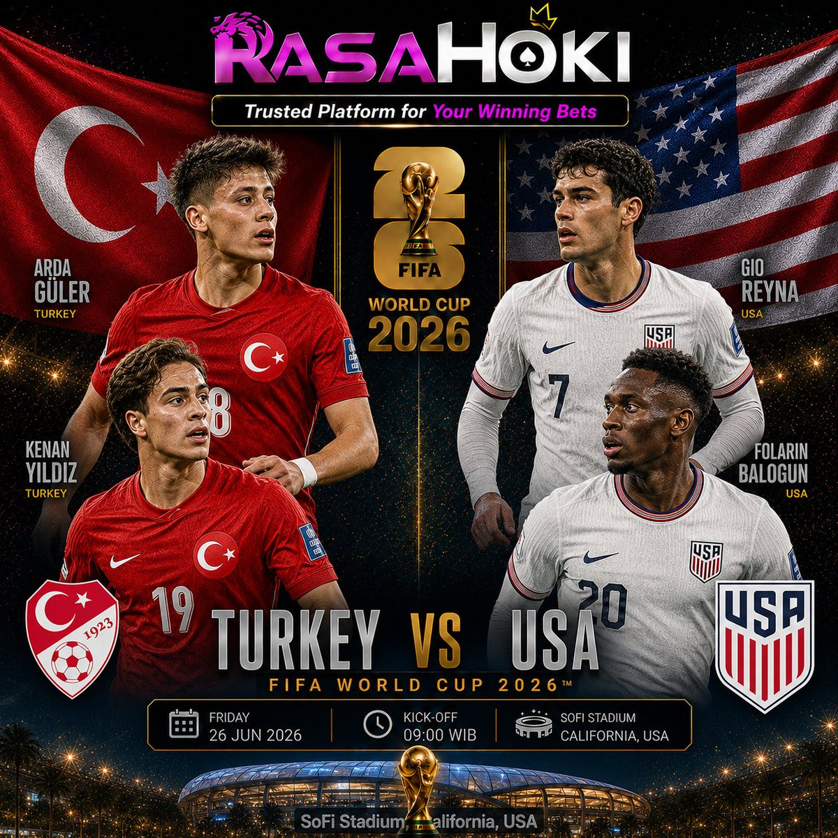 RasaHoki's tweet photo. ✅ Rasahoki Partner Piala Dunia Terbaik
📌 https://t.co/6dhcKEGs0Y

⭕️ Turki VS Amerika Serikat
📌 Jumat, 26 Juni 2026

#turki #usa #amerika #pialadunia2026 #worldcup2026 https://t.co/PbUhyRWhCx