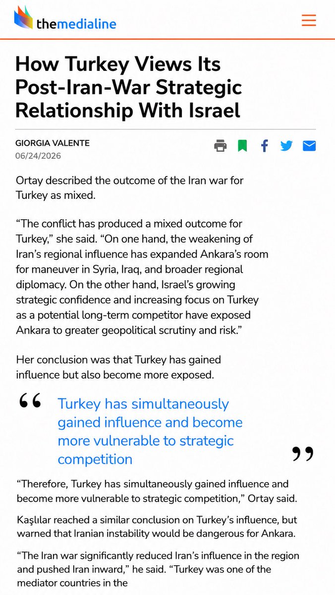 handeortay's tweet photo. My latest interview has been published by The Media Line.

Many thanks to The Media Line for the opportunity to share my analysis.

Read the full interview here:
https://t.co/qHZsqaMbQc

#Turkey #MiddleEast #InternationalRelations #Geopolitics #ForeignPolicy #Israel #Iran #Syria https://t.co/hoRoGNw156