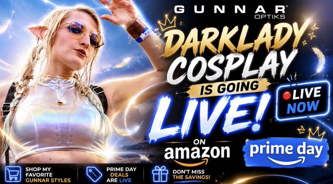 Kira Arlayna 💙🏳️‍🌈 - Surprise~ @GUNNAROptiks has invited me to stream on Amazon for prime day!!! Today from 4-6pm est!! Link will be posted shortly 💕 https://t.co/ZeCZ4u5TiF