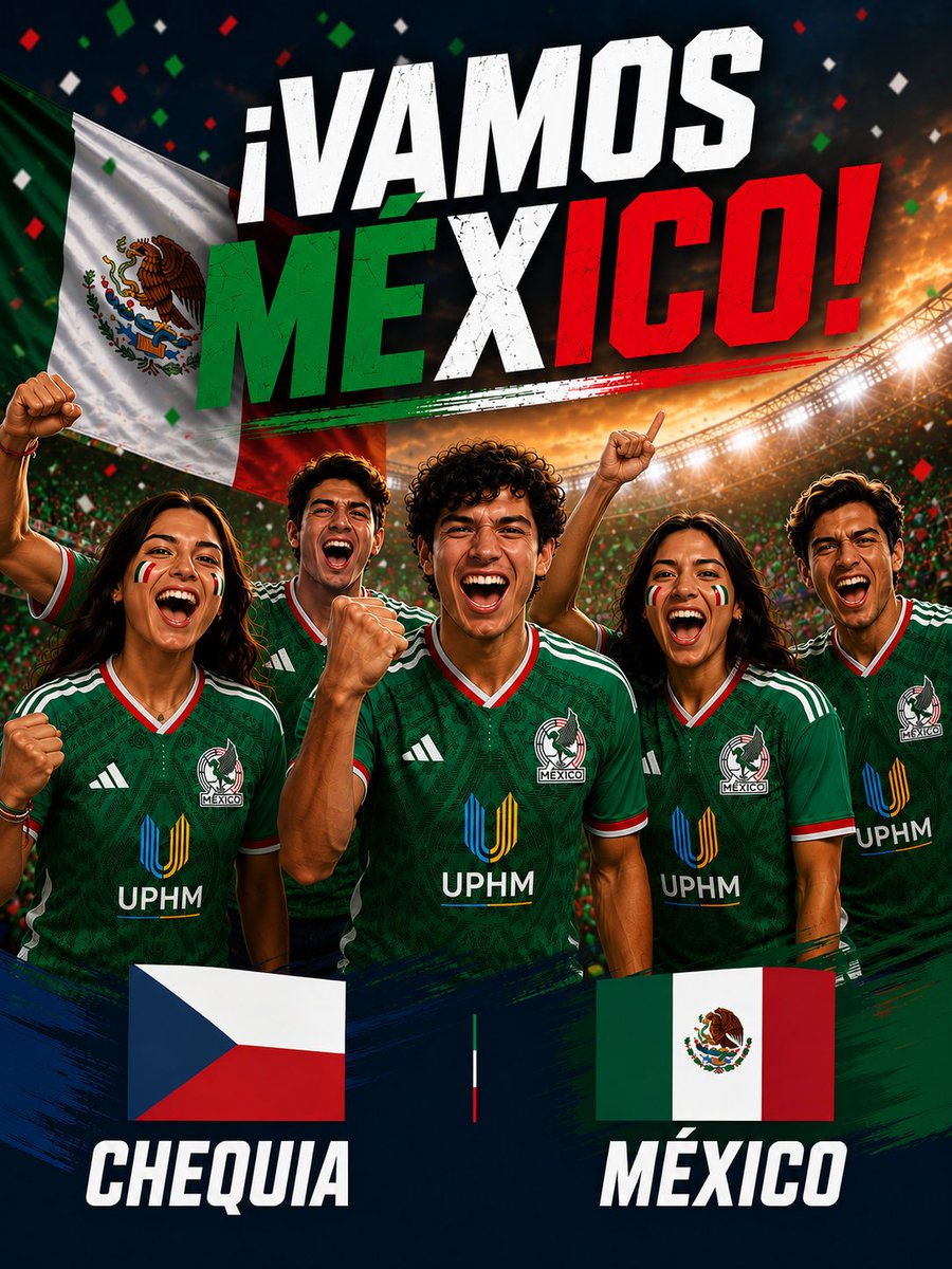 Uphmdifusion's tweet photo. 🇲🇽⚽ ¡Hoy juega México!

Desde la #ComunidadUPHM enviamos todo nuestro apoyo a la Selección Mexicana en su encuentro frente a Chequia.

Que el esfuerzo, la pasión y el orgullo de representar a nuestro país se reflejen en cada minuto del partido.

¡Vamos México! 🇲🇽

#VamosMéxico https://t.co/mxiuxczpC0