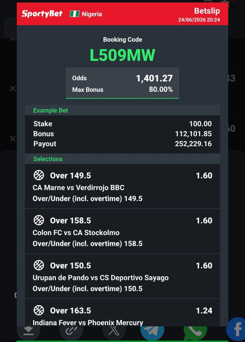 faithdeyforyou's tweet photo. ‼️55K ODDS OVERNIGHT GRAND AUDIT ON BASKETABALL (#SPORTY)

Starts 12:15 AM 

🥂 55K ODDS - VX9WEX
🥂 23K ODDS - X9T5QP
🥂 8K ODDS - JZ7XTQ
🥂 4K ODDS - WCT0RA
🥂 1.4K ODDS - L509MW
🥂 500 ODDS - T5NK9H

🗣️Join Our Telegram👇
https://t.co/vPI4XDEPHA

🗣️Join X Twitter Page👇
https://t.co/zRuI4vJ8fW