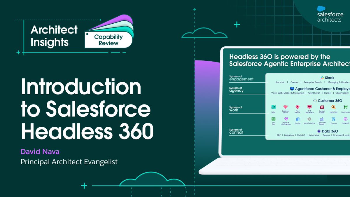 SalesforceArchs's tweet photo. What is @salesforce Headless 360, and how do you connect your first MCP client? 🔌

Watch as @NavaForce, Principal Architect Evangelist, explains the four-layer architecture behind Headless 360 and walks through a live Slack-to-Salesforce MCP integration demo.

Learn the concepts, see the architecture, and get started in three steps: https://t.co/CCMi3Pbno5