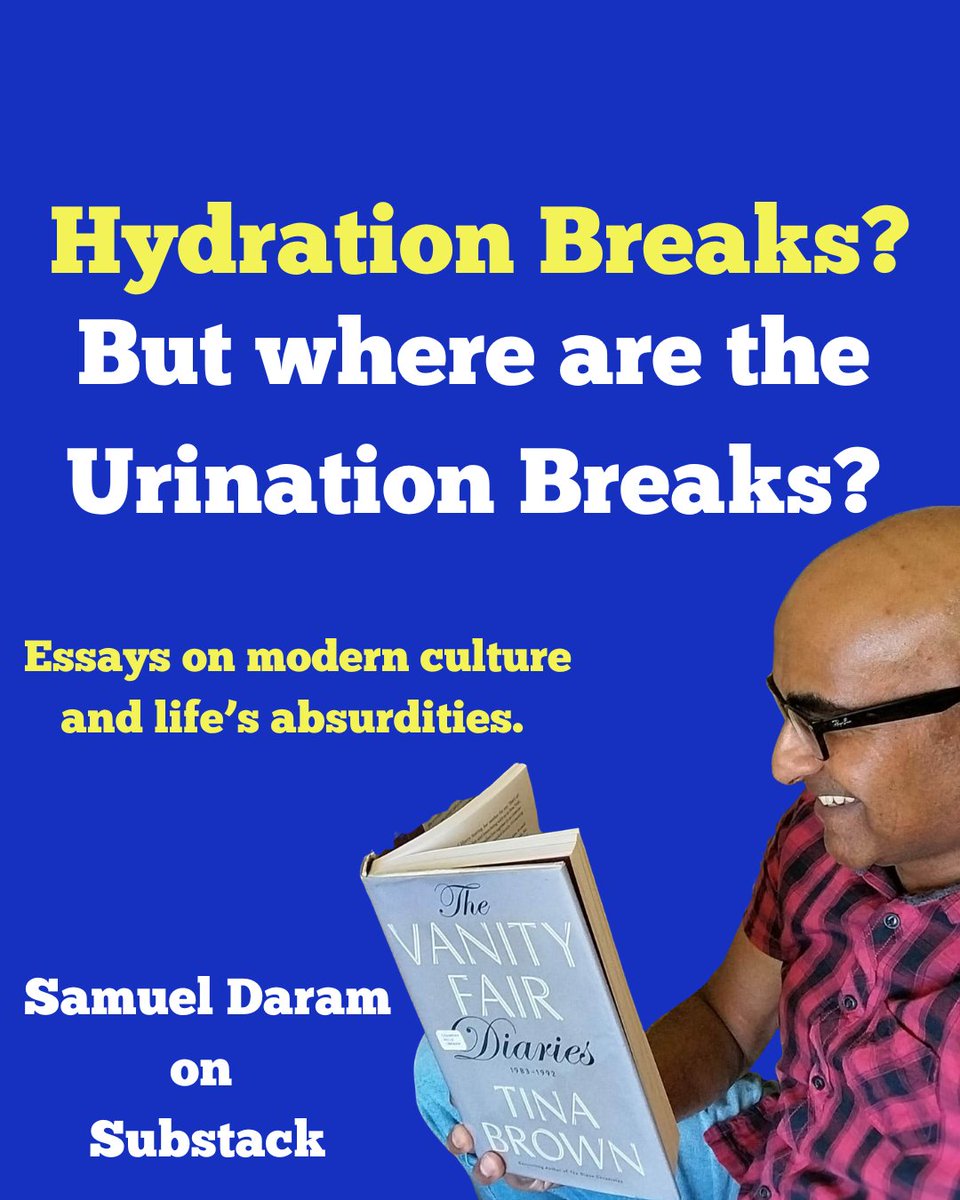 Samuel_Daram's tweet photo. Hydration breaks?

But where are the urination breaks?

Reading Tina Brown, I found myself wondering about one of the great unanswered questions of this World Cup.

To offer urination breaks, of course, would really be taking the piss. https://t.co/2pxTTp3N2g