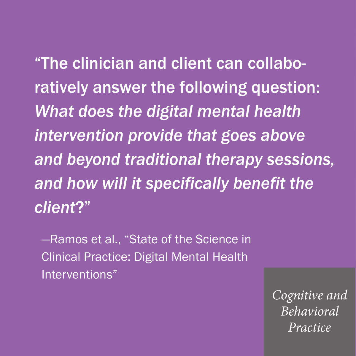 ABCTNOW's tweet photo. Cognitive and Behavioral Practice
“State of the Science in Clinical Practice: Digital Mental Health Interventions”
Ramos et al.
10.1016/j.cbpra.2026.03.001 https://t.co/DtAOnZrXxz